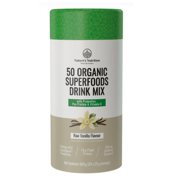 Natures Nutrition - 50 Organic Superfoods Drink Mix | Raw Vanilla